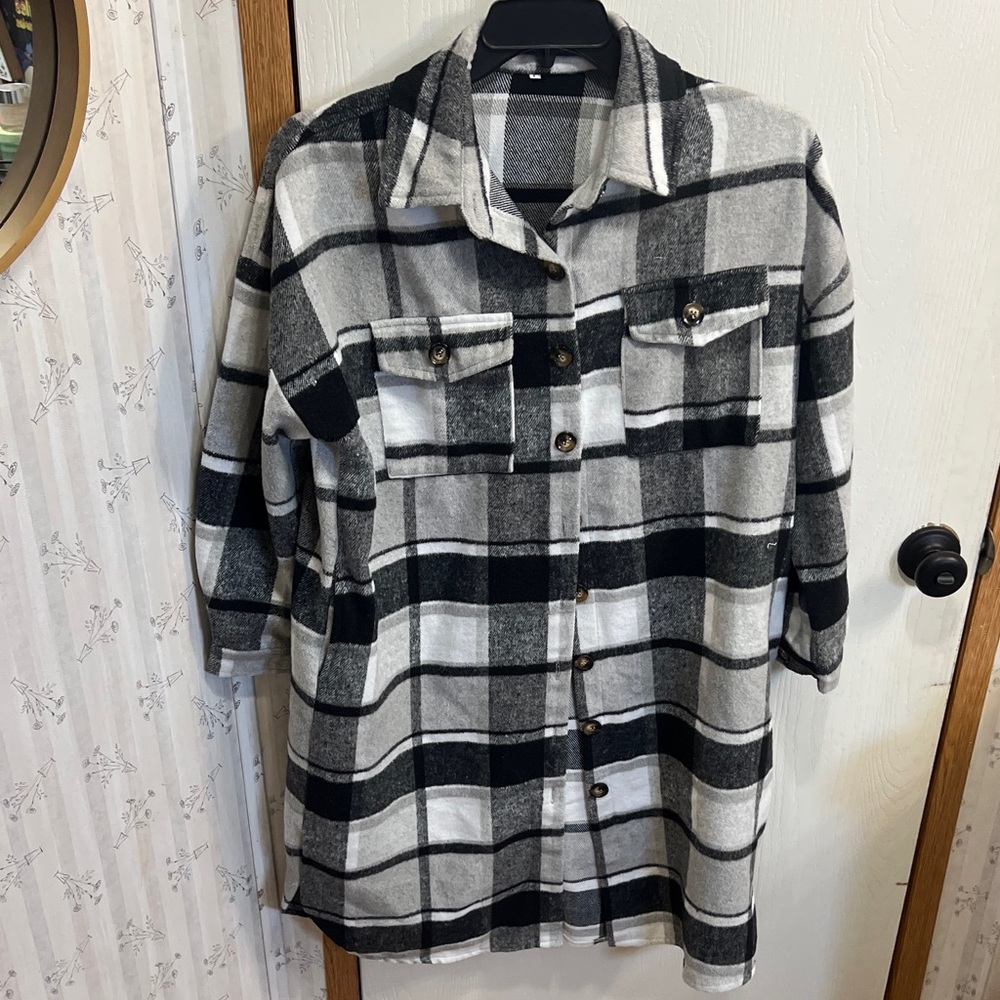 Source Unknown Black and White Plaid Long Sleeve Dress